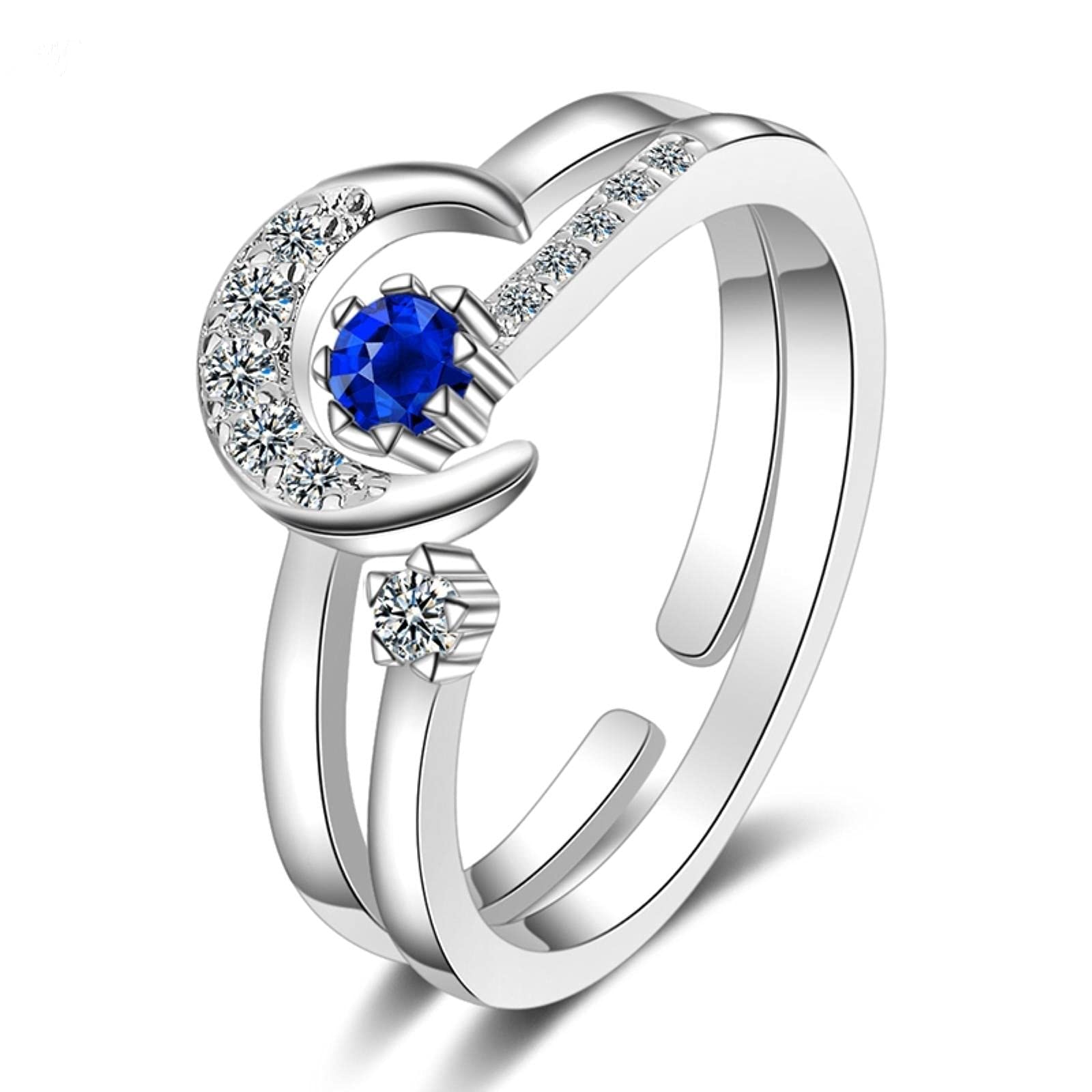 HCMA 925 Silver Fashion Star and moon combination Open Finger Ring With Blue Zircon Embellished Jewelry For Women Gifts