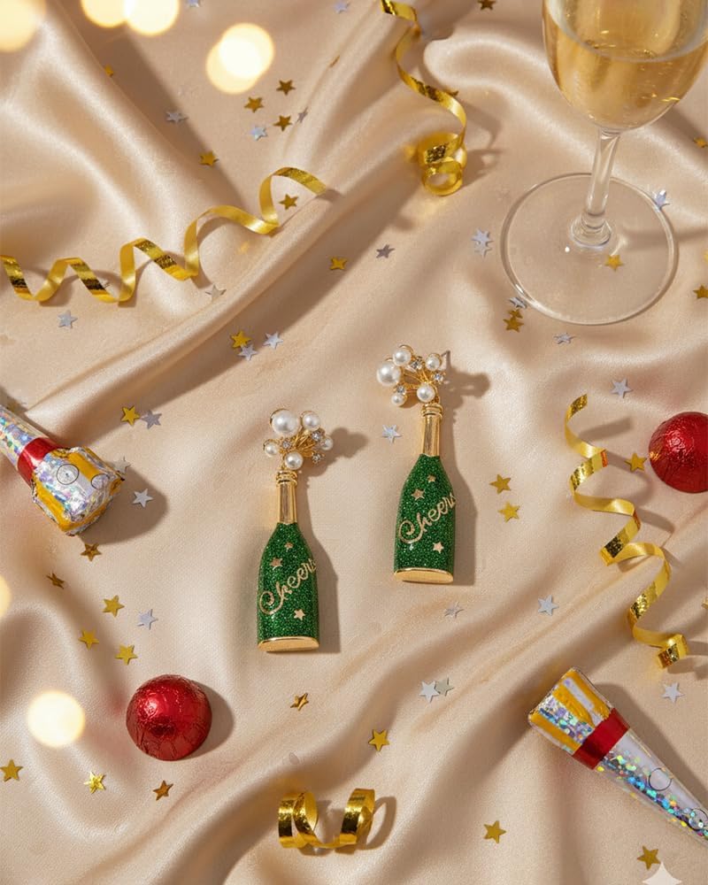 Christmas Earrings For Women Cute Reindeer,Candy Cane,Light Bulb,Champagne Bottle Dangle Earrings With Sparkling Rhinestones Christmas Holiday Jewelry Gifts - Image 5