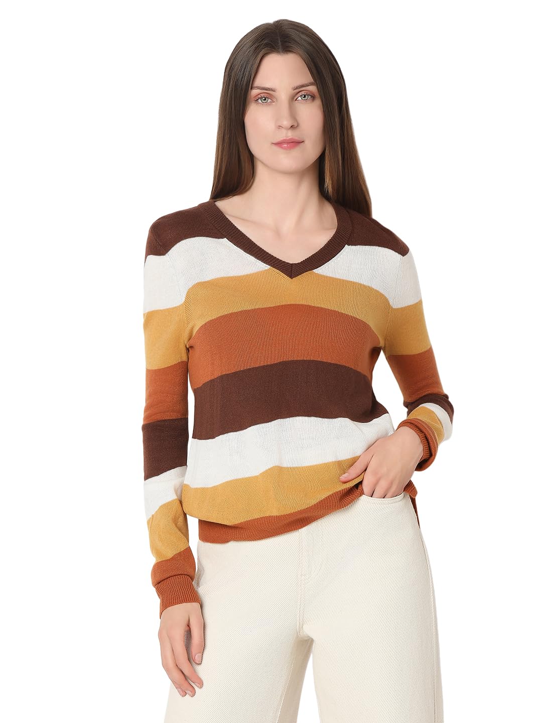 vero moda Women's Striped Regular Fit Pullover Sweater-picture-12