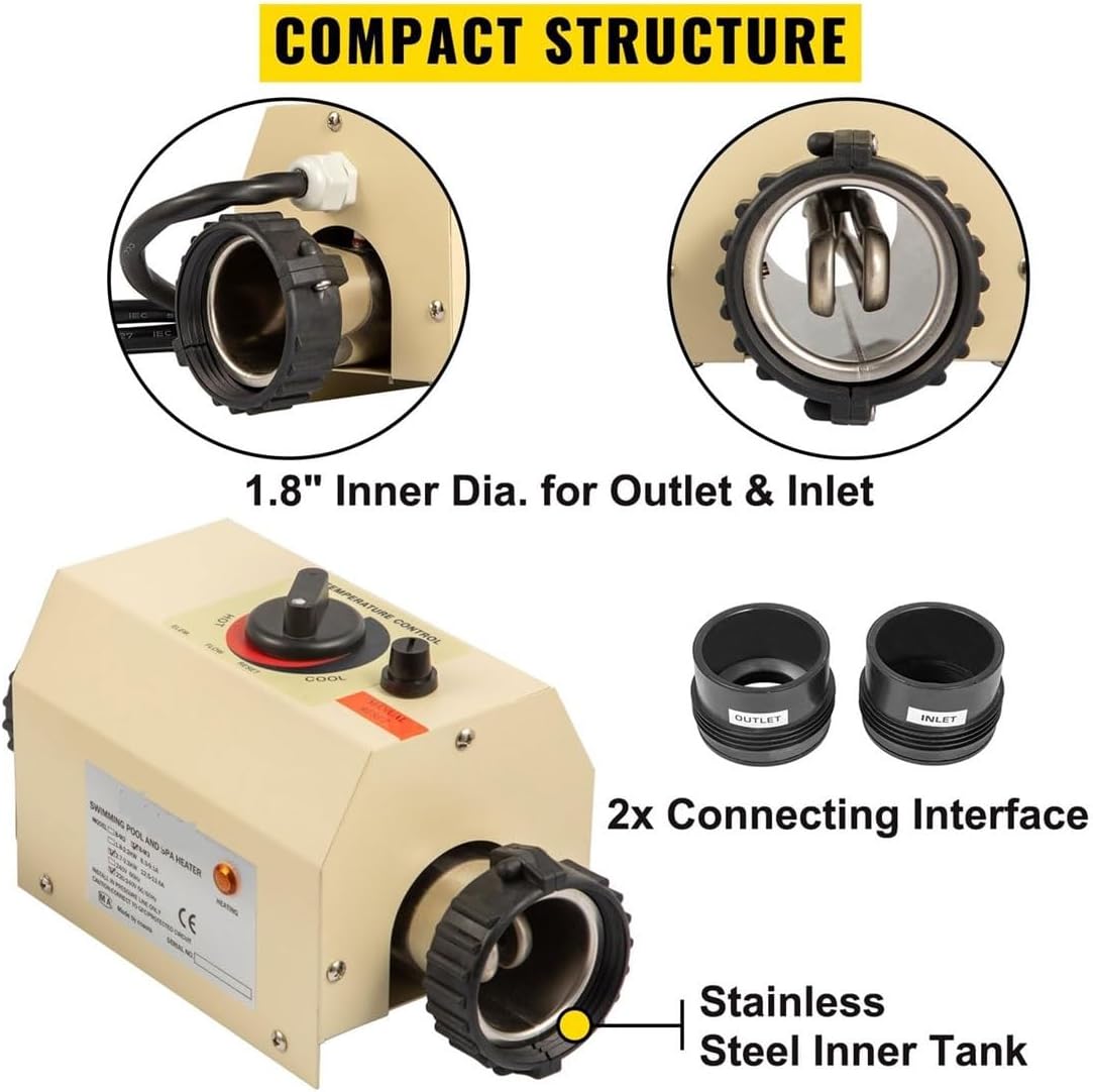 Paddling Pool Heater,2KW Mini Electric Water Heaters,SPA Bath Portable Thermostat Swimming Pool Heater,Electric Water Heaters Thermostat,for Massage Hot Tub