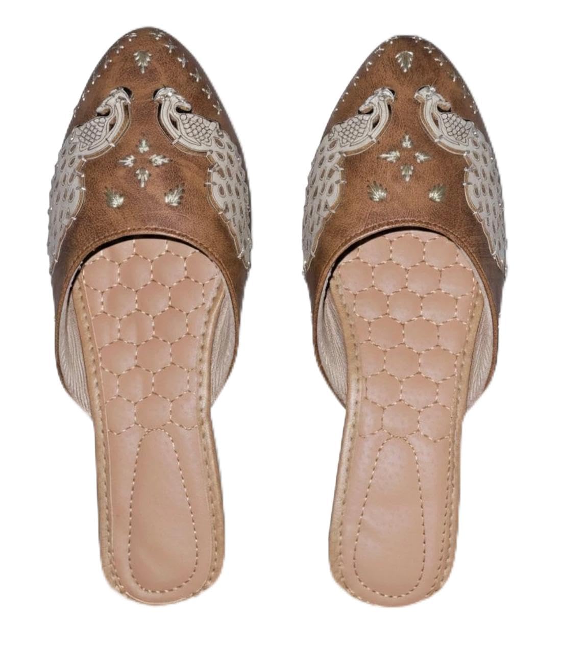 Women’s Embroidered Floral Mule Heels – Closed Toe Block Heel Slip-On Party & Ethnic Footwear Sandals-image-6
