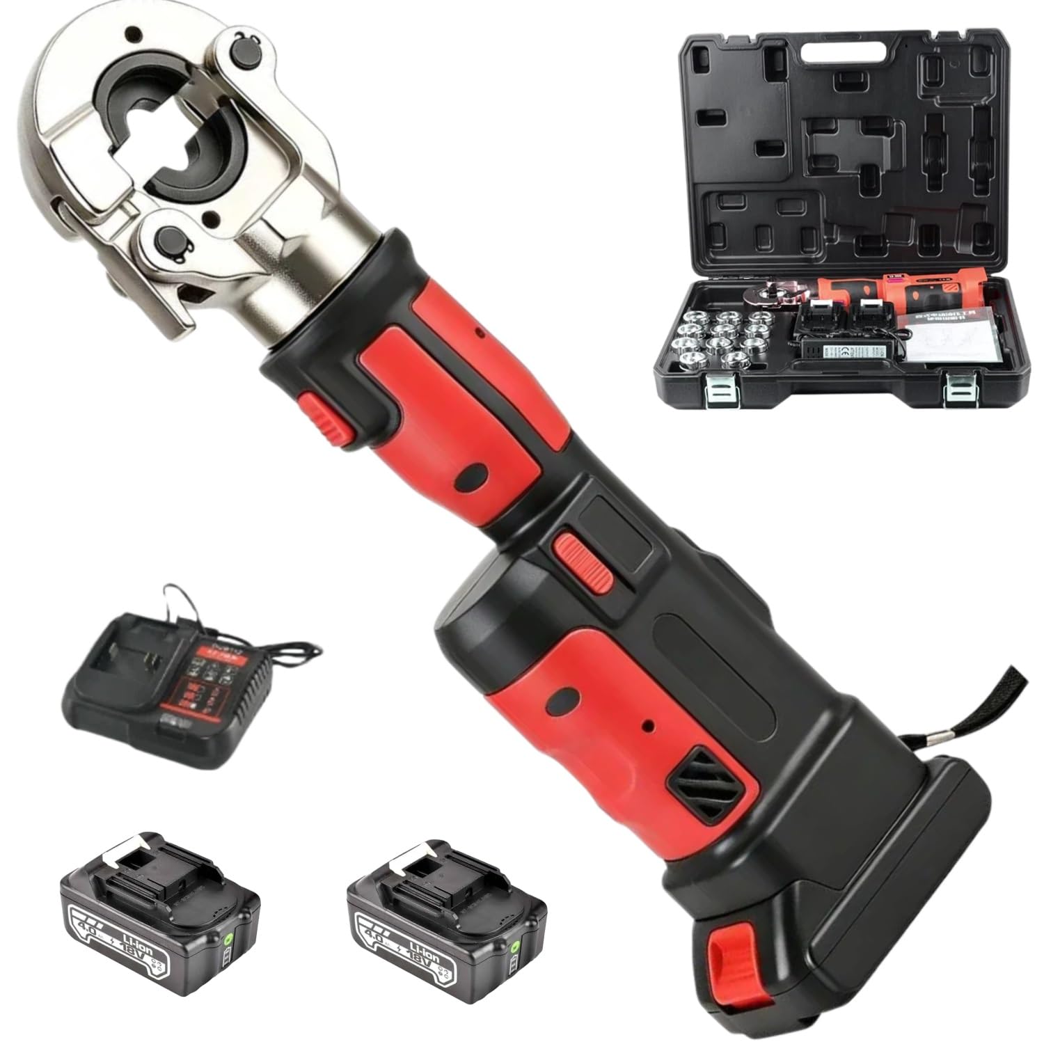 Electric Hydraulic Crimping Tool, for 8AWG-600MCM Copper and Aluminum Wire Terminals,Continuously Crimp Hydraulic Cable Lug Crimper Pliers,6 Ton Straight-Handled Cable Wire Fiber Crimper Kit