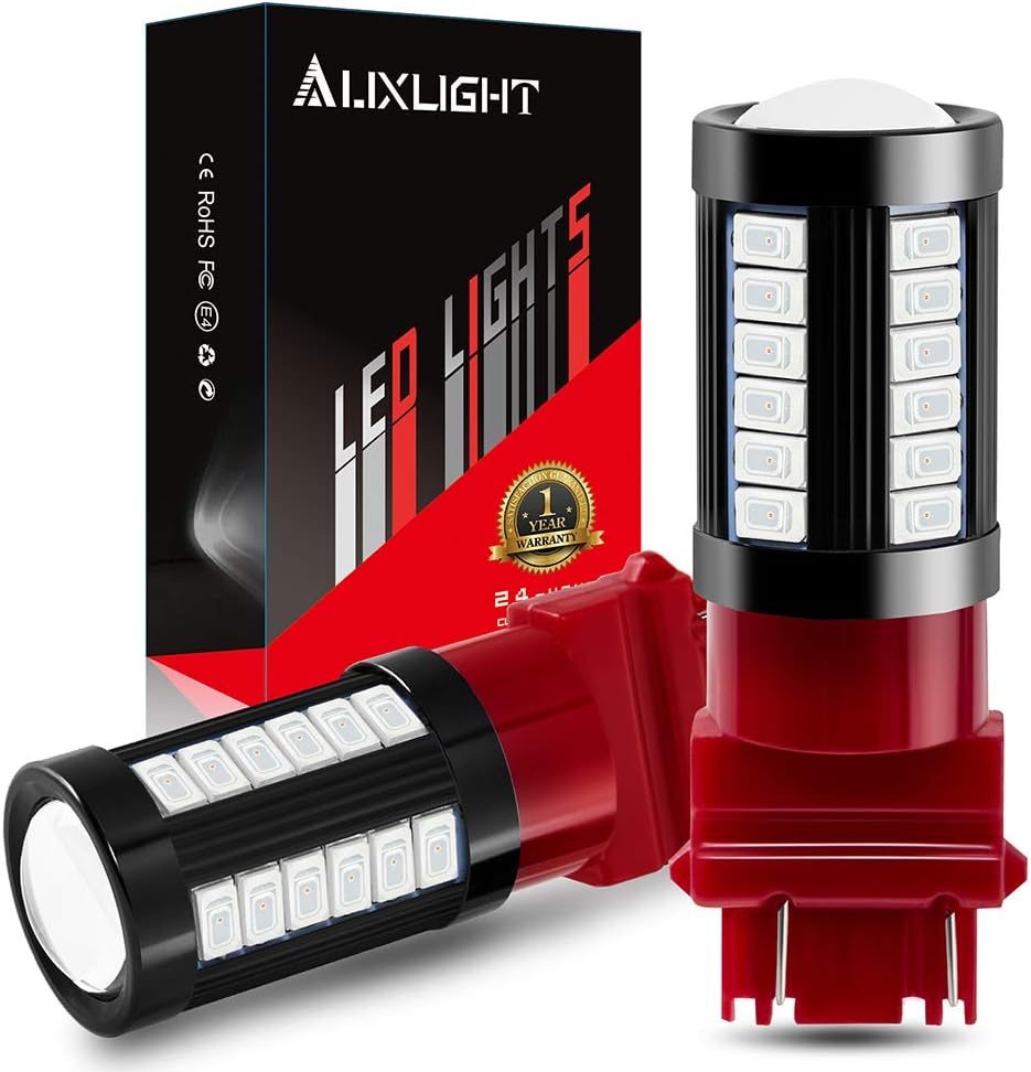 3157 3156 T25 3056 4157 1400 Lumens Super Bright Low Power LED Light Bulbs Replacements for Brake Stop Tail Turn signal Blinker Lights, Brilliant Red (Pack of 2)