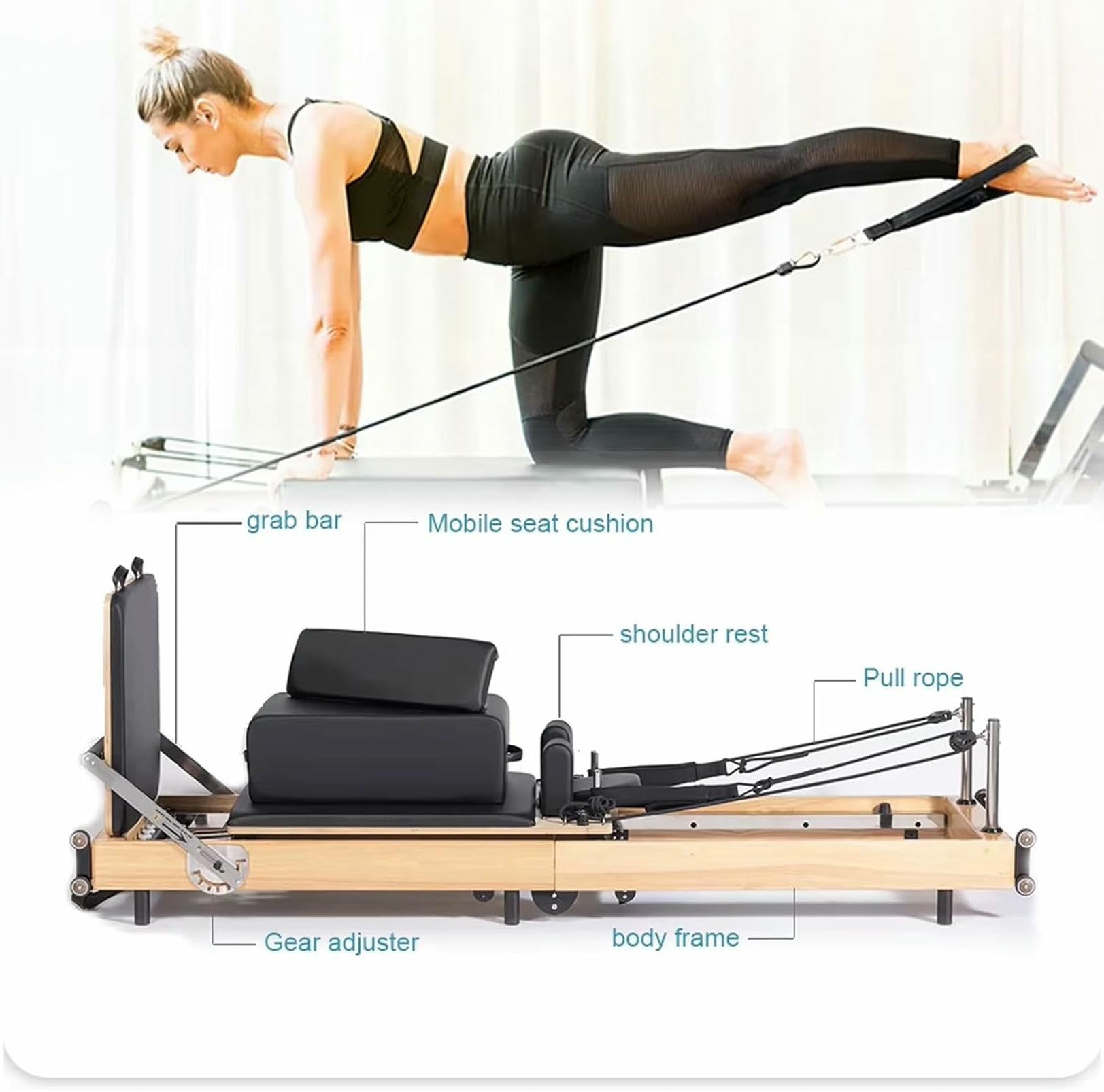 Macchina Pilates Pieghevole, Reformer Pilates Pieghevole Multiuso in Legno per Allenamento di Forza a casa e in Palestra