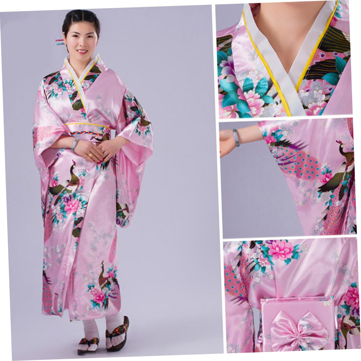Cabilock Kimono Donna Giapponese da Notte Accappatoio Simile Seta Design Monoblocco Fascia Leggero e Confortevole per Viaggio e Festa