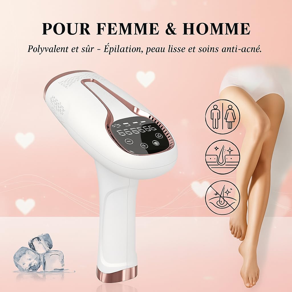 Epilatore a Luce Pulsata IPL 3-in-1, 999 999 flash, raffreddamento, 9 livelli, epilazione definitiva viso corpo ascelle zona bikini, donna & uomo, grande schermo LCD, epilatore laser epilatore lazer
