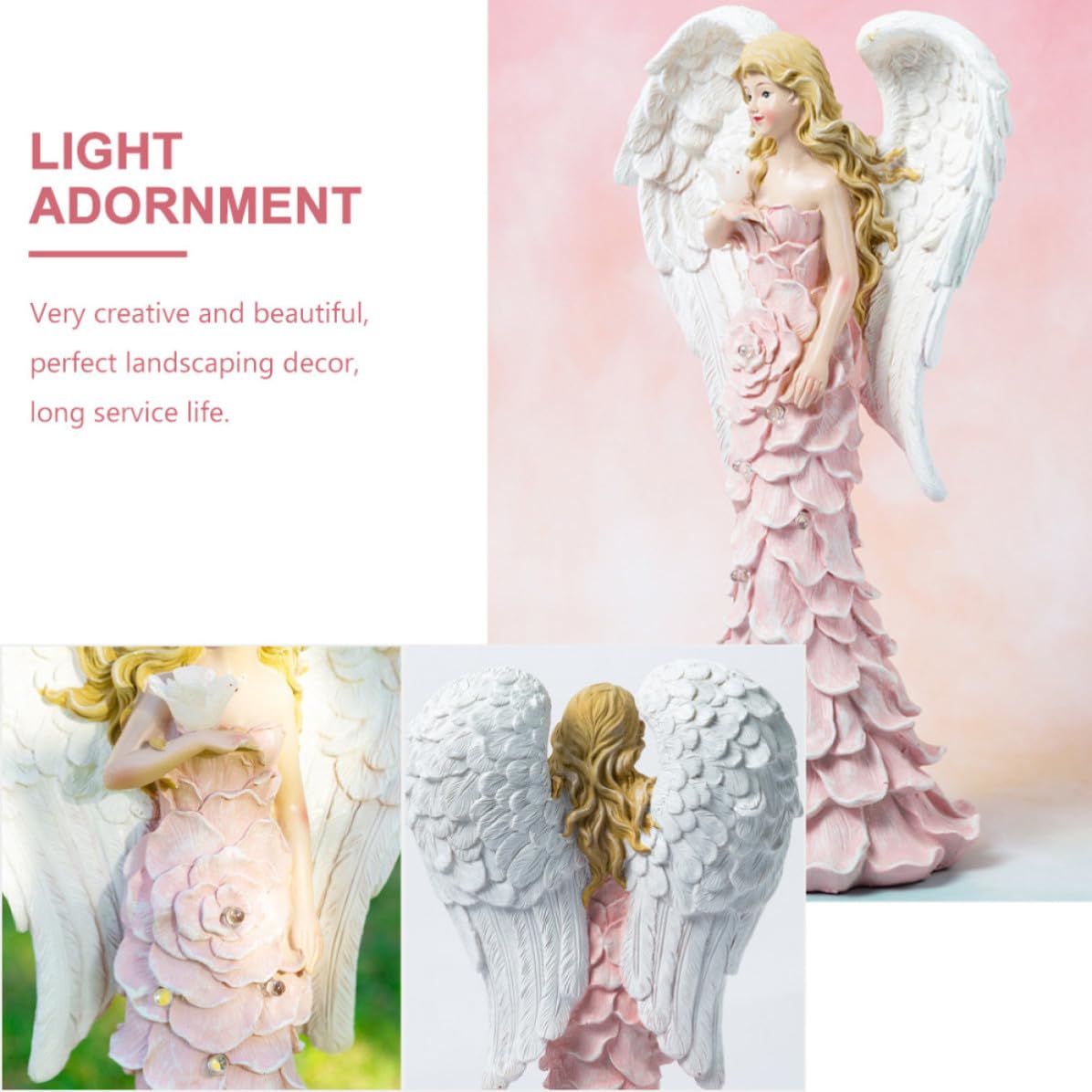 Resina Estatua de Ángel Solar Rosa para Jardín y Porche