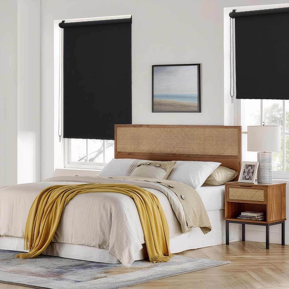 Sekey Verdunklungsrollo ohne Bohren Klemmfix 130 cm breit, Seitenzugrollo Hitzeschutz Sichtschutz und Sonnenschutz Wandmontage Deckenmontage Klemmrollo für Fenster & Tür, 130 x 150cm, Schwarz