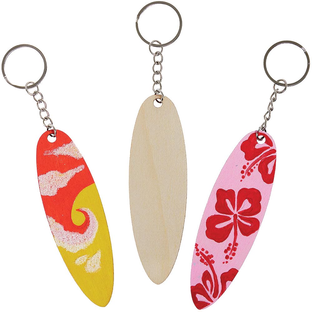 Baker Ross VC237 Surfboard Wooden Keyrings - Pack of 6, Paint-Your-Own Surfboard Keyrings