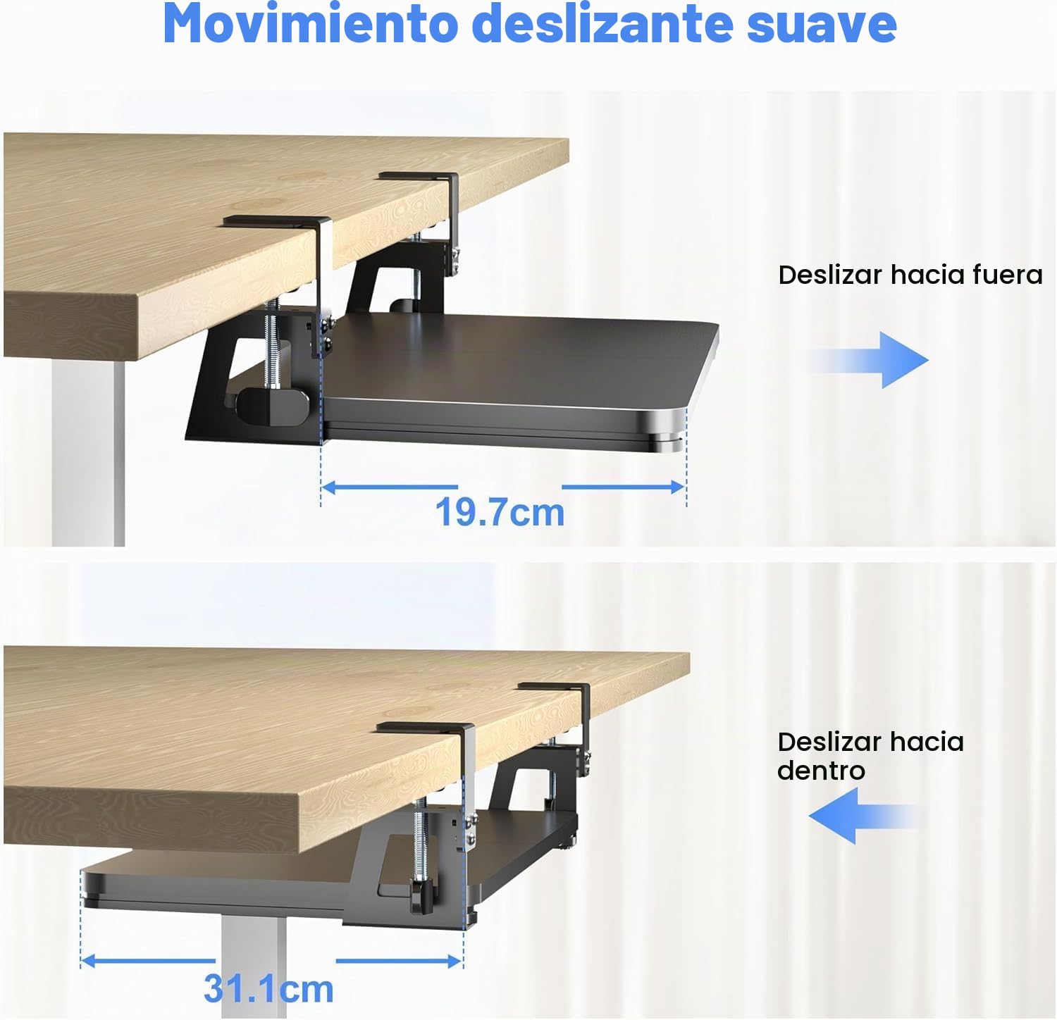 XINLEI Bandeja para Teclado Debajo del Escritorio, 65.5 x 31.1 cm con Abrazadera en C, Plataforma Extraíble y Deslizante, Soporte Ergonómico para Teclado y Ratón para Escribir, Hogar u Oficina
