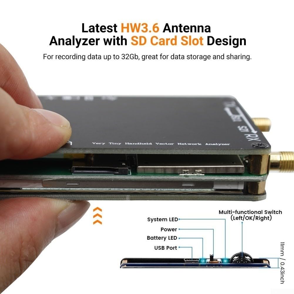 Vector Network Analyzer NanoVNA-PCB 1,5 GHz HF VHF UHF Antennenanalysator mit SD-Kartensteckplatz für Ham Radio Antennen-Tests