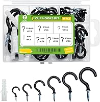 Vista 1 de Kit Surtido de Ganchos Pequeños Negros Atornillables con Tacos, 1/2", 5/8", 3/4", 7/8", 1", 1-1/4" Ganchos de Copa con Recubrimiento de Vinilo