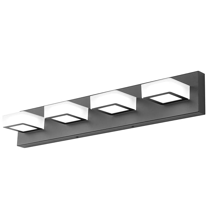Ralbay Black Vanity Light Dimmable 4 Lights LED Modern Bathroom Vanity Lighting Fixtures Modern Stainless Steel Acrylic 360? Rotable Vanity Wall Light Over Mirror