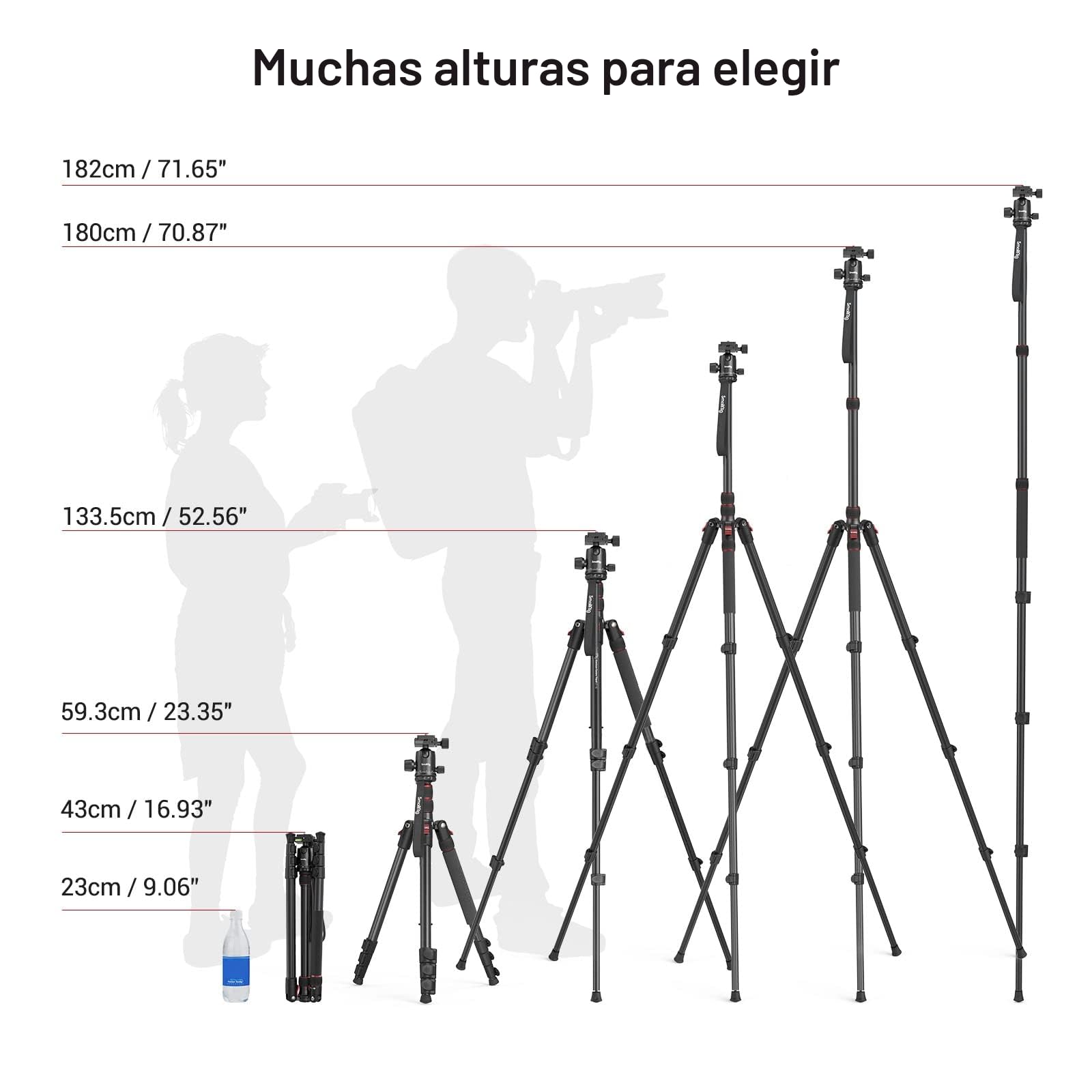 SMALLRIG Trípode Monopie para Cámara, 72" Trípode de Aluminio, Placa de Liberación Rápida con Cabeza Esférica Panorámica 360°, Carga Máxima 15kg, Ajustable de 17" a72, para Cámaras y Teléfonos - 3935