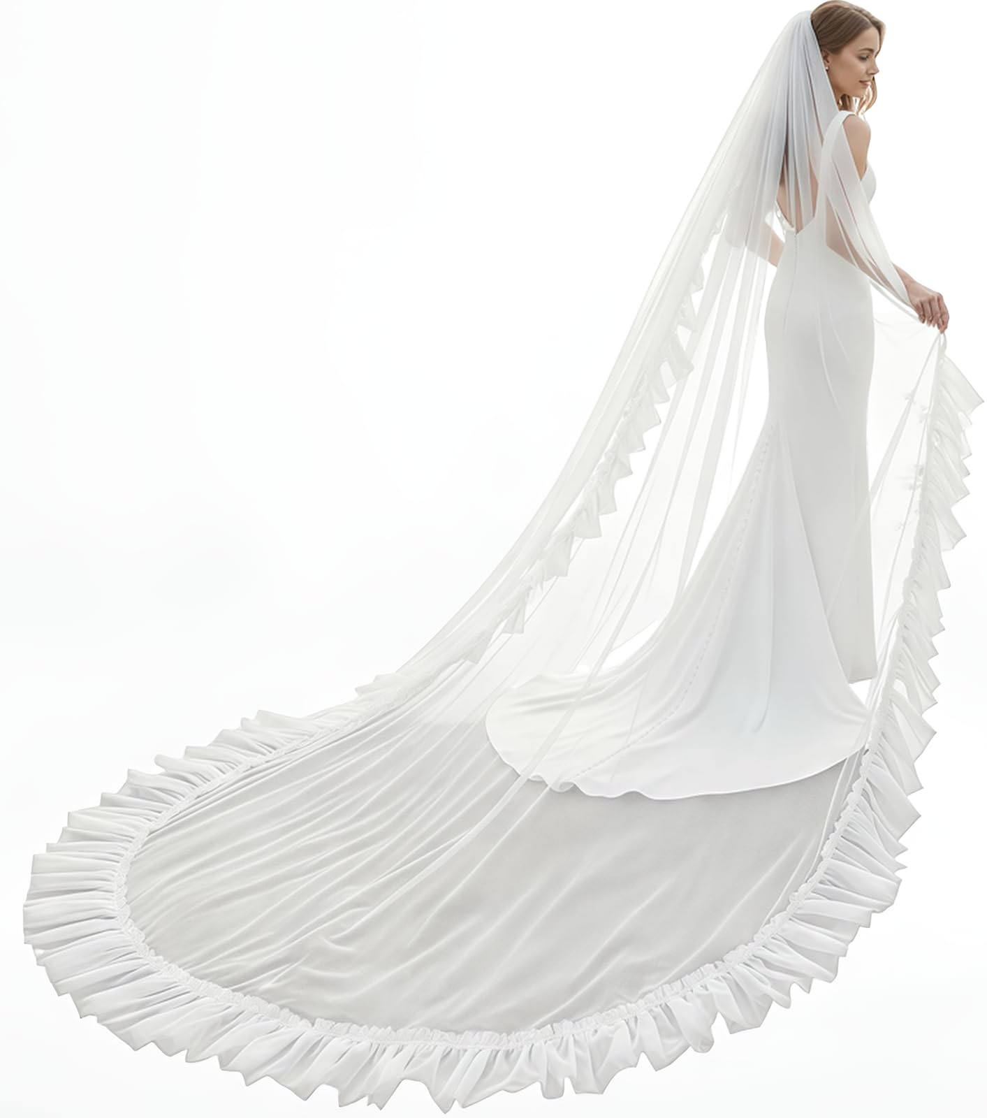 Photo 1 of SinoJoy Long Veil?Cathedral Wedding Veil With Comb?1 Tier Veils for Women Wedding,Themed Party, Photoshoot, Bridal Shower, Photo Prop