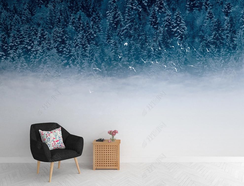 Papier peint intissé oiseau de pin brumeux grand format décoration murale luxe