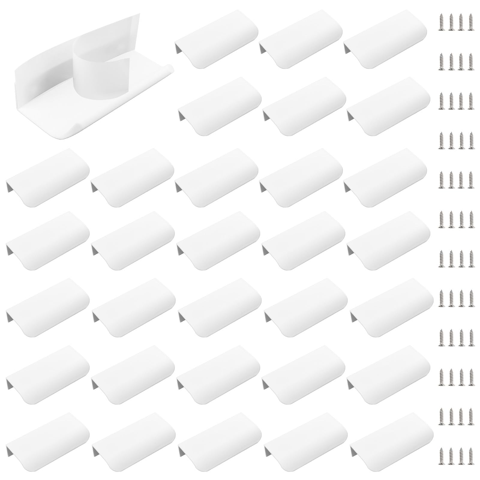 MOROBOR Finger Edge Pull, 32 Pcs Self-Stick Instant Cabinet Pulls Concealed Drawer Pulls Modern Style Drawer Handle for Cabinet Wardrobe Hardware, 80mm/White