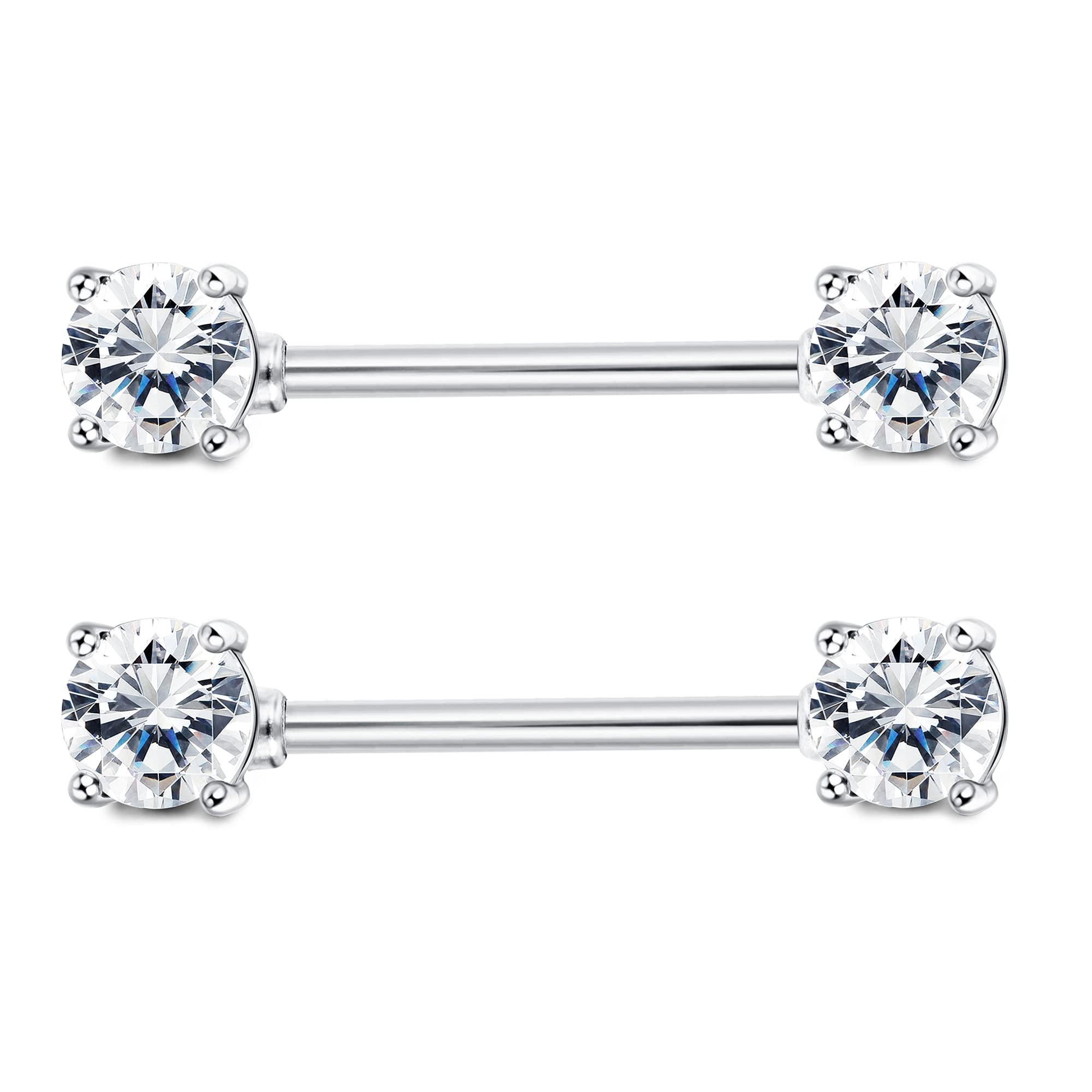 Sllaiss2PCS Sterling Silver Rings for Women 16G CZ Straight Tongue Rings Barbells Piercing Jewelry