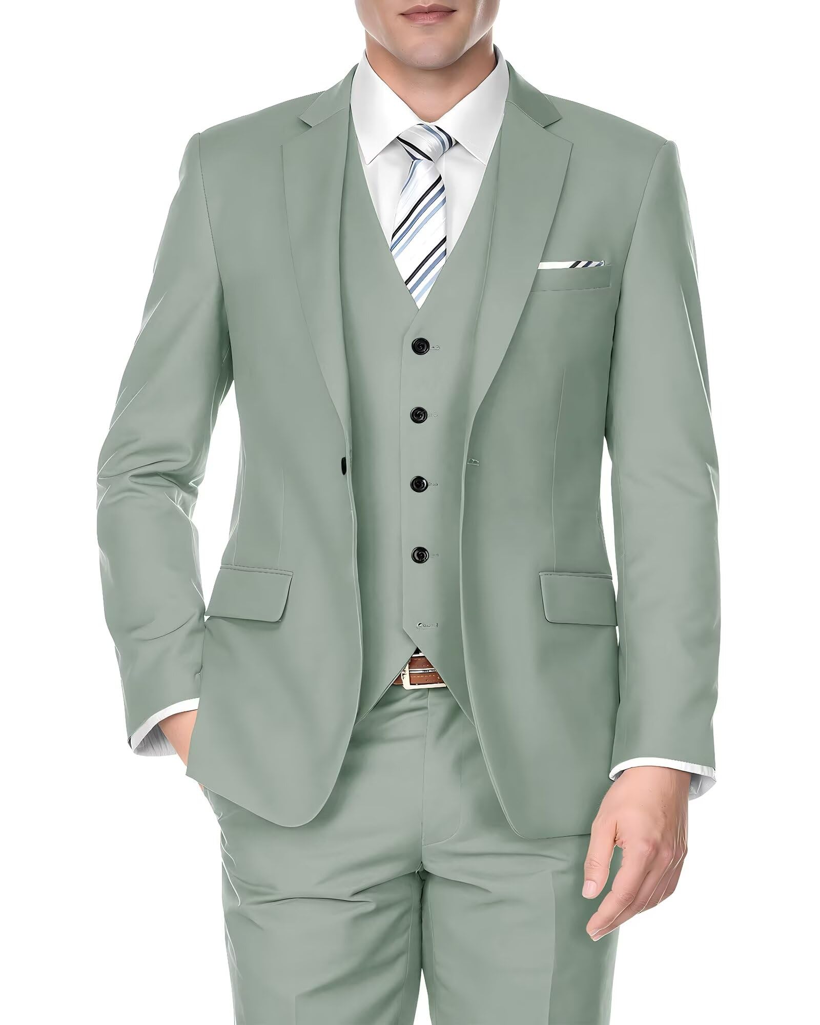 Costume 3 pièces pour homme - Coupe ajustée - Pour mariage, bal de fin d'année, fête d'affaires - Blazer à un bouton - Ensemble gilet et pantalon de smoking