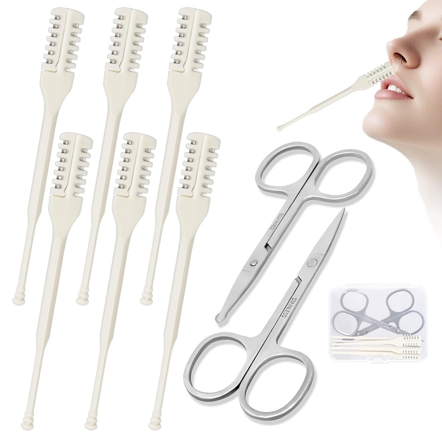 Nose Hair Trimmer for Men Women - 6 Manual Nasal Hair Cutter 2 Small Scissors Kit Painless 360