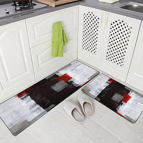 Vista 248 de TOMWISH - Tapetes de cocina para piso, color turquesa, gris, abstracto, pintura artística, 17 x 48 + 17 x 24 pulgadas, juego de alfombras de cocina