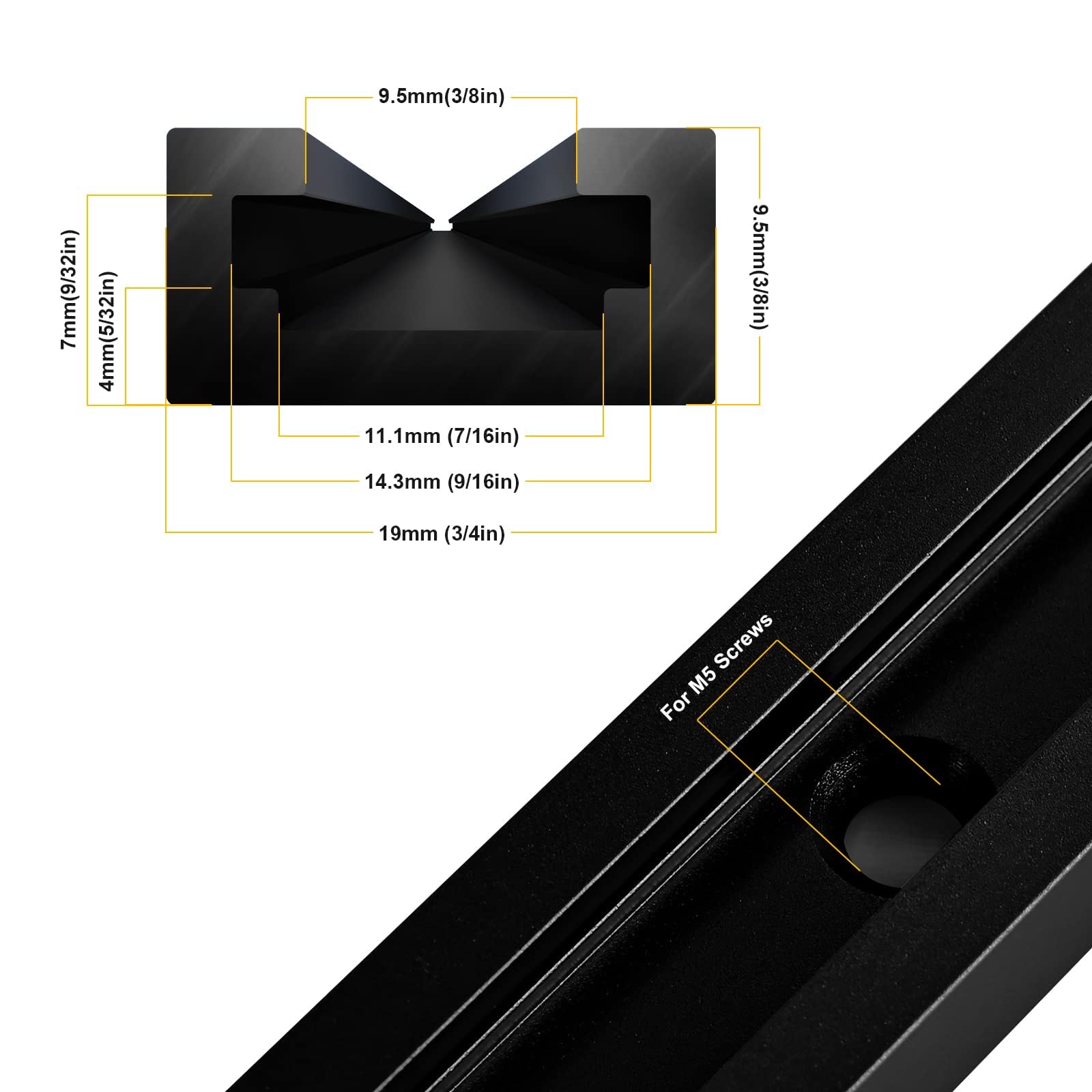 iMetrx T Tracks Woodworking Aluminum 48 inch 1220 mm Black 2 Pcs Double Cut Profile Universal with Predrilled Mounting Holes for Universal T-Track Accessories - Image 4