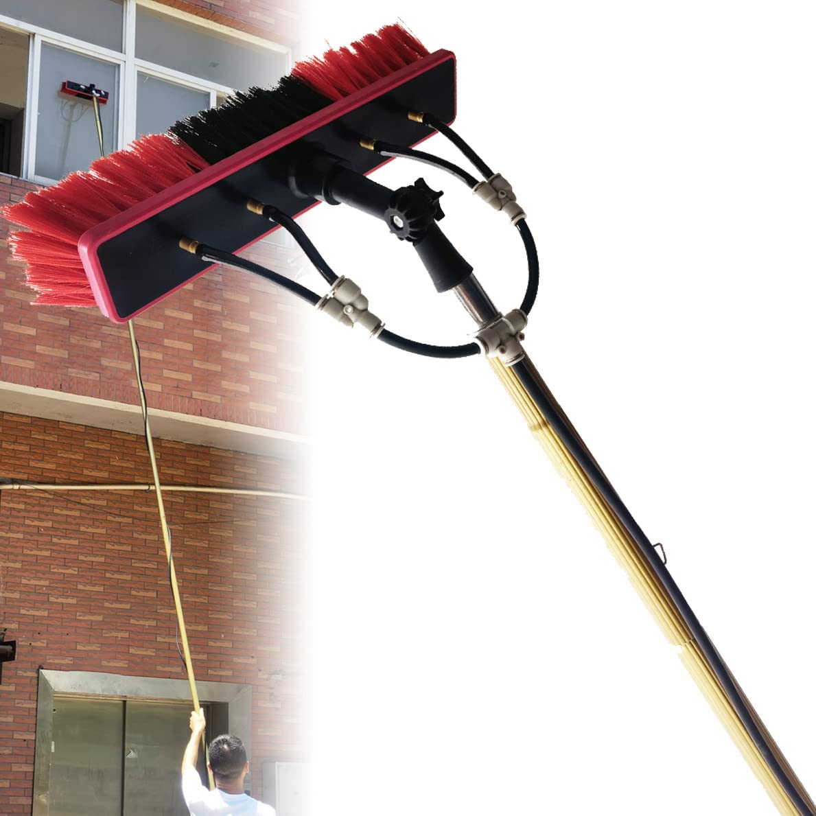 GTHTUHFD Water Fed Pole Kit, Adjustable Window Cleaning Pole 180° Rotatable Brush Head Telescopic Cleaning Brush Outdoor Window Panel Spray Washer Washing Equipment,12Ft/3.6M,24FT/7.2M