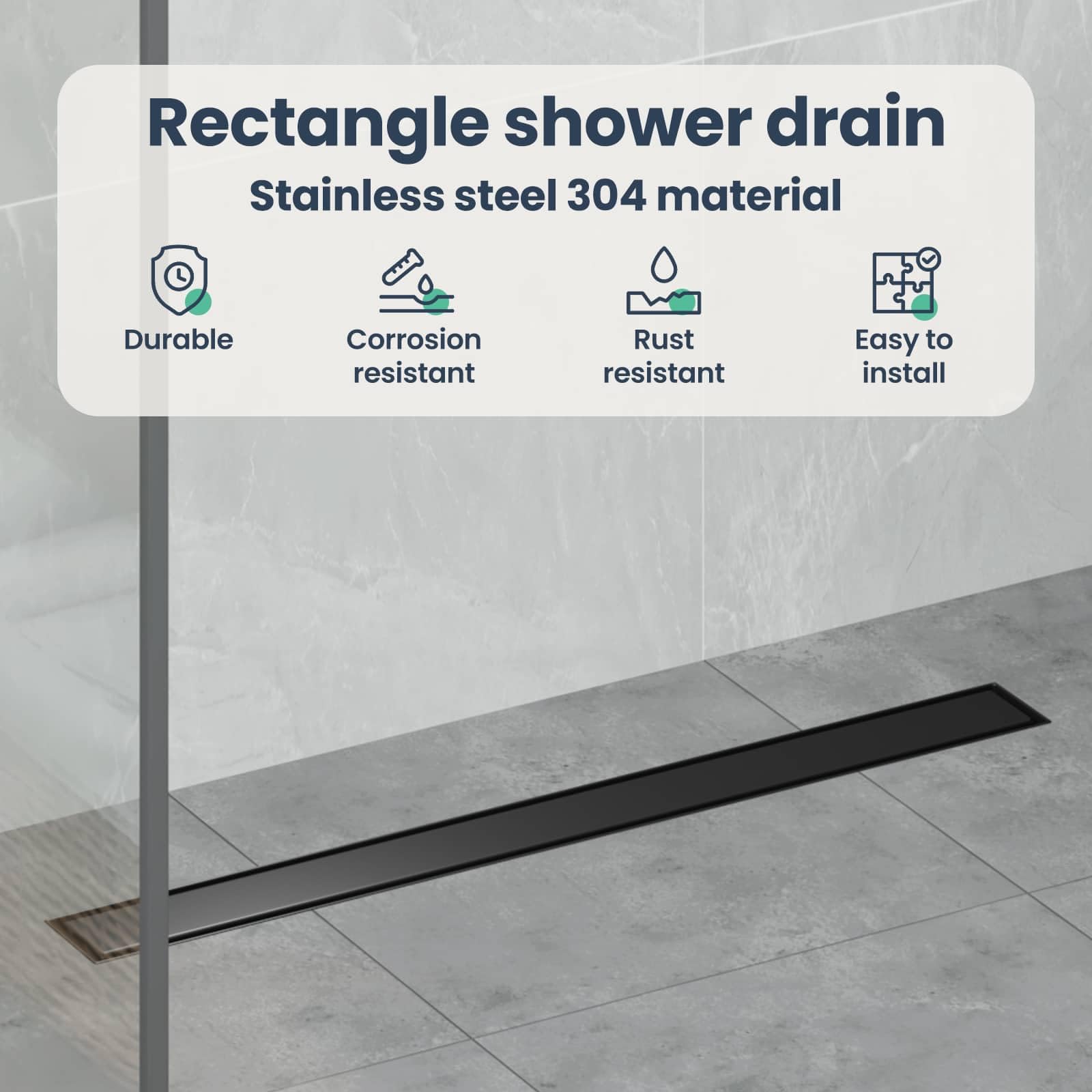 vidaXL Scarico Doccia 2-in-1 con sifone a 360° Nero 70 cm, Ristrutturazione Bagno, componente Doccia Moderno, Installazione Scarico Rettangolare per drenaggio e impianto Idraulico