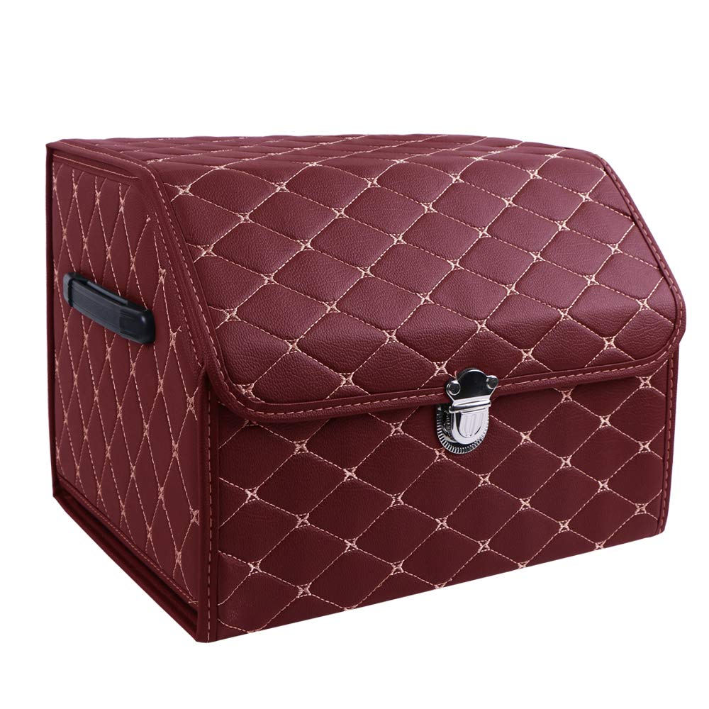 W Pudełko do przechowywania w bagażniku samochodowym ze skóry PU Najwyższej klasy Organizer samochodowy Składana torba do przechowywania Samochodowe pudełko do układania Y (Color : Black-beige-medium