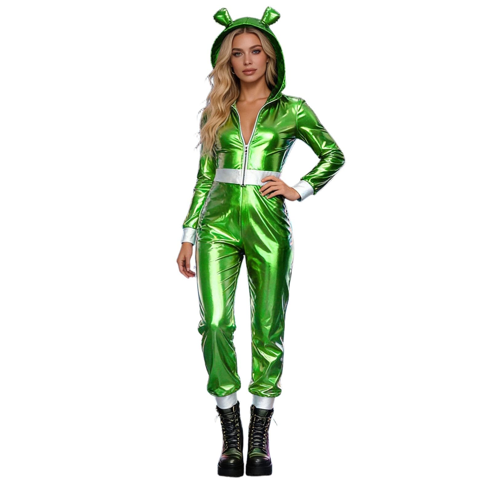 Alien Costume for Women Space Costume Dresses Fancy Dress Costume Carnival Party Cosplay Outfits Space 80s Outfit Silver Party Dress Rave Disco Nightclub Clubwear for Space Astronauts Galaxy S-XXL