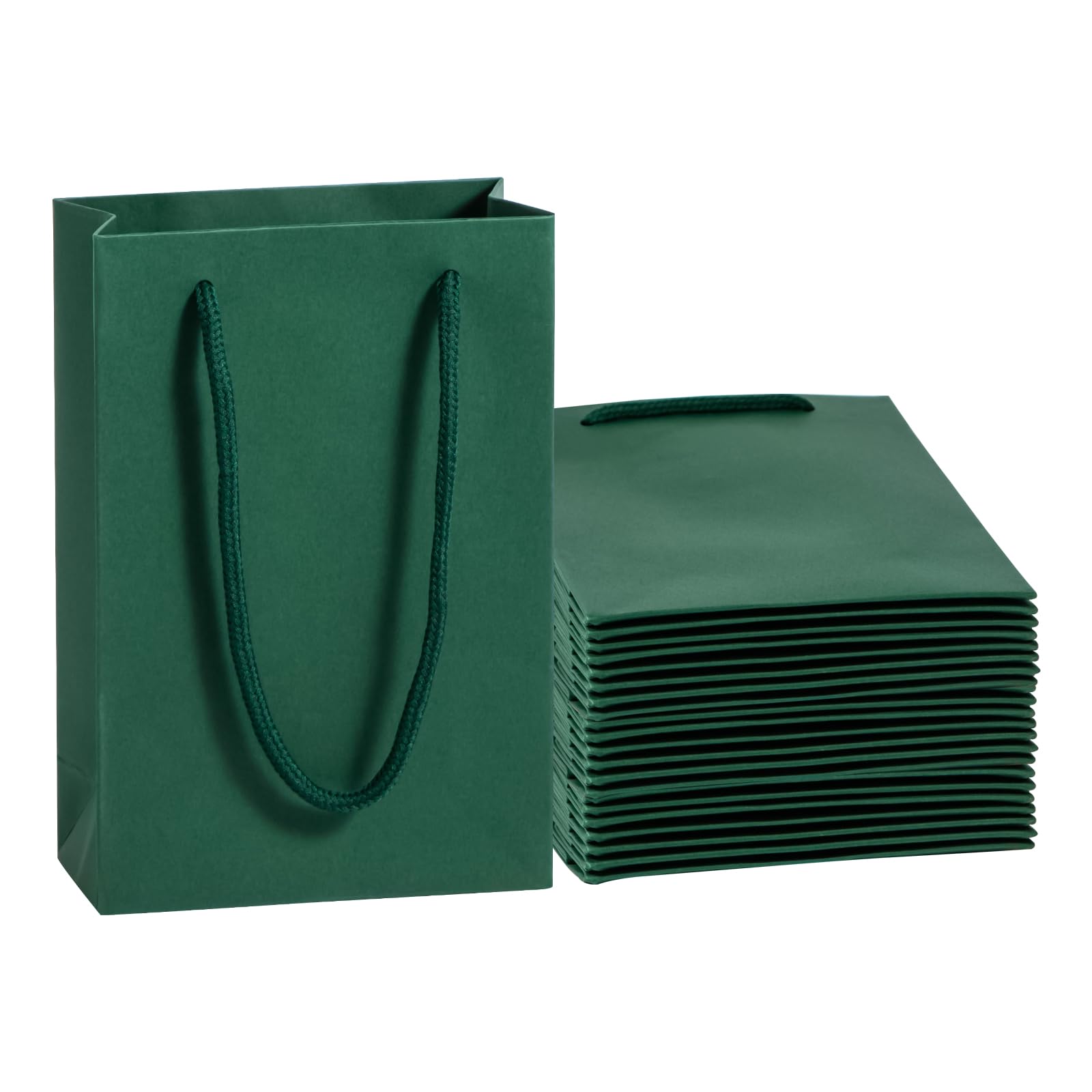 25-Pack Green Gift Bags With Handles - Small Paper Treat Bags For Birthday Wedding Retail 5 3x3 2x9 In - View #4