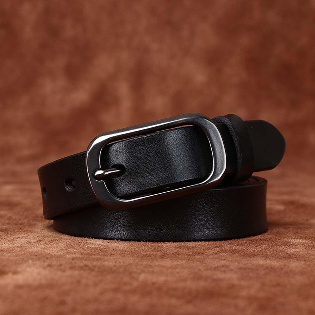 Générique Femmes Ceinture Fine Cuir De Vachette Véritable pour Pantalon Habillé 2,3cm De Large Mince Sangle De Taille avec Boucle à Ardillon Robuste(115cm/45, Black)