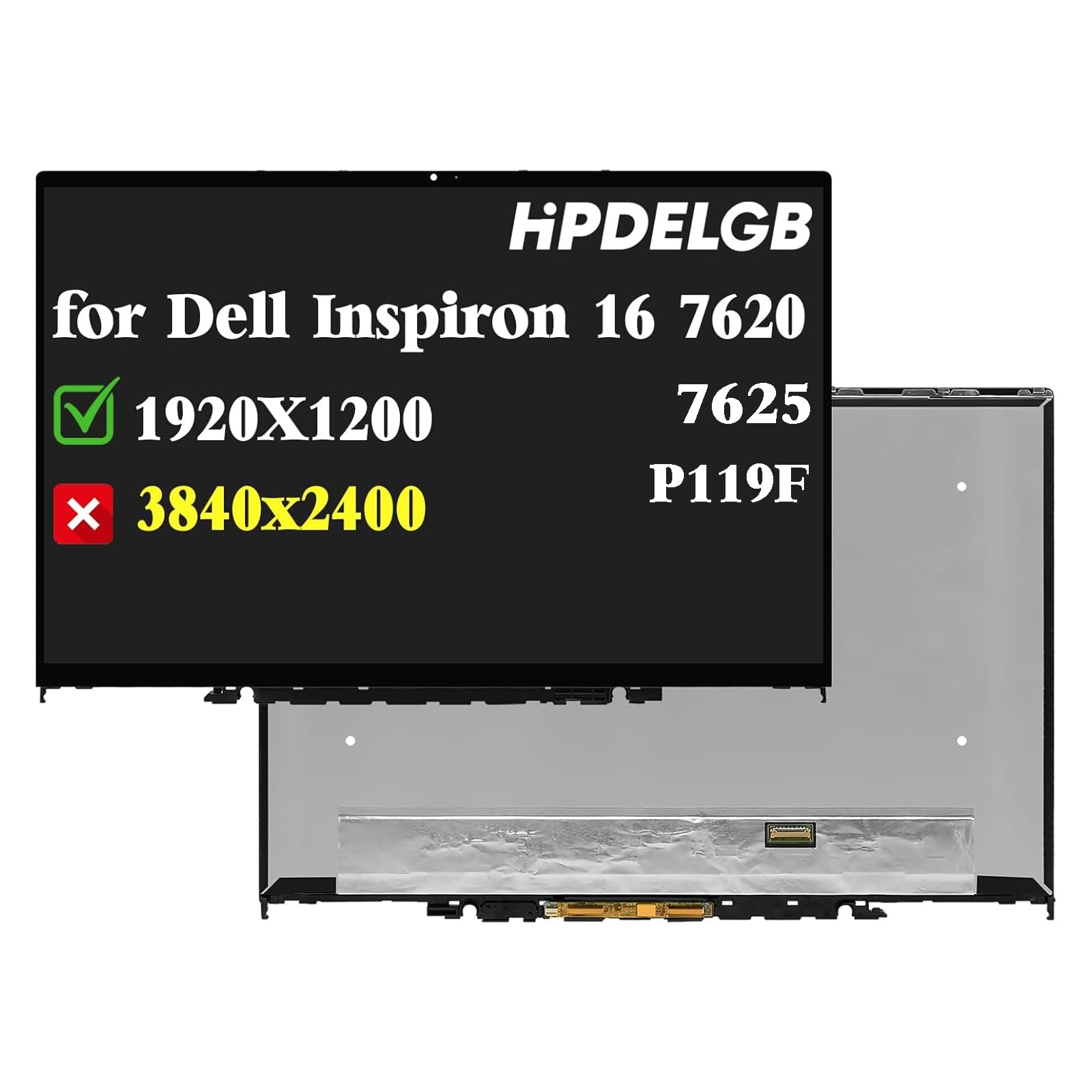 HPDELGB Replacement for Dell Inspiron 16 7620 7625 2-in-1 P119F P119F001 Non-OLED 1920x1200 IPS LCD Touch Screen Display Digitizer