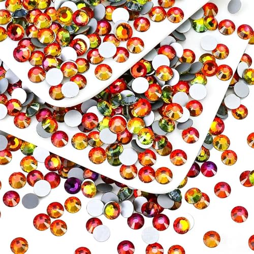 Image of 1440PCS SS6 Crystal Glass Flatback Rhinestones, Round Flat Back Crystal Gems for Nail Art and Craft Clothes, Glue Fix Diamond Stones Red Flame (1.9-2.0mm)