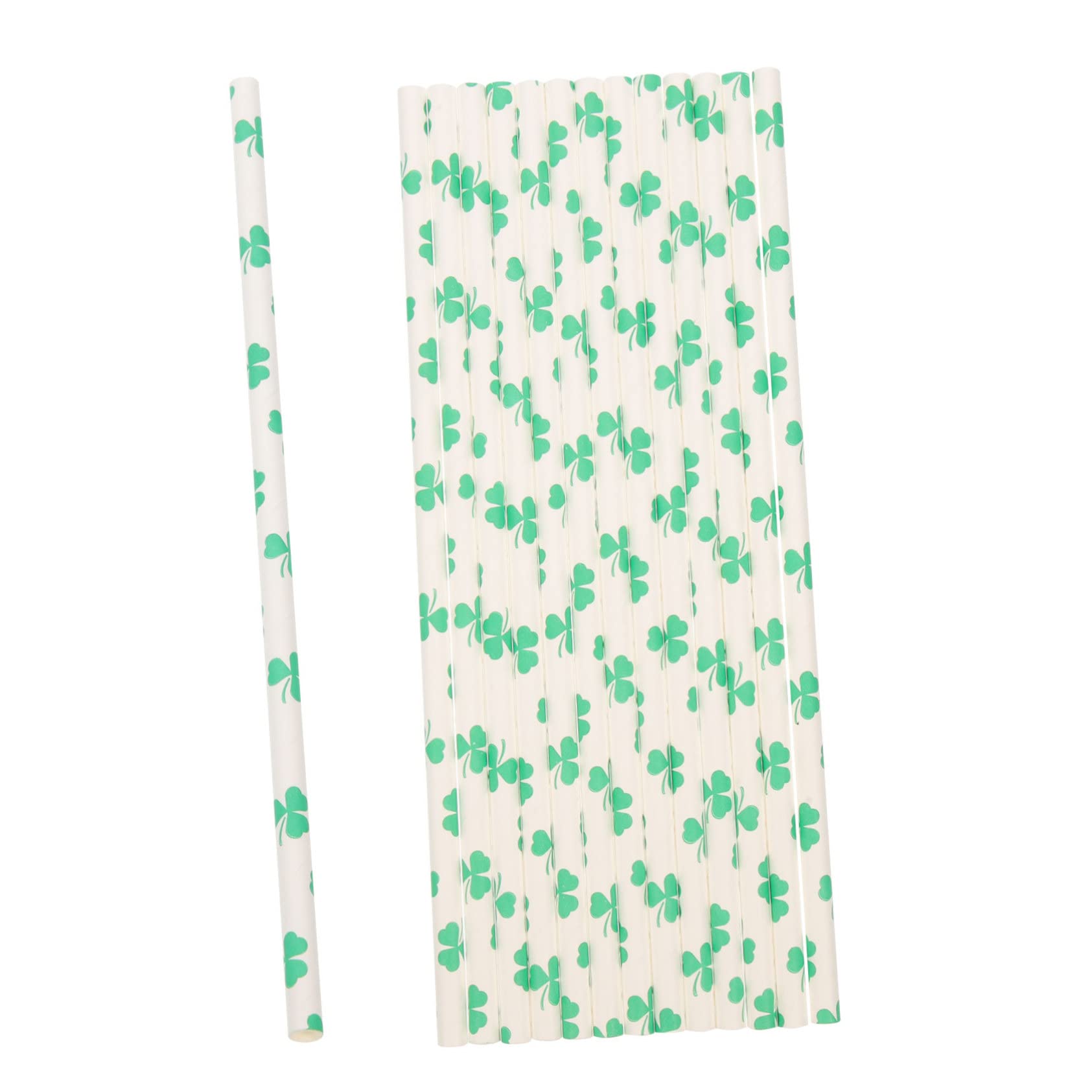 Generic 96pcs Paper Straws Long Straws Funny Cocktail Drink Stirrer Coffee Straw Cup Shamrock Party St. Patrick Drinking Straw Sipping Figaro Chain Favors Green