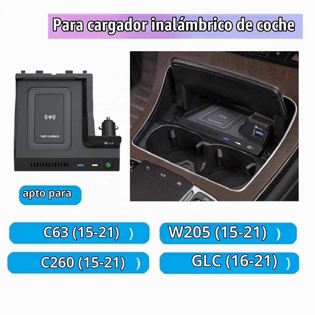 Cargador InaláMbrico para Coche Cargador de TeléFono Almohadilla de Carga para W205 C Class C43 C63 X253 GLC Class