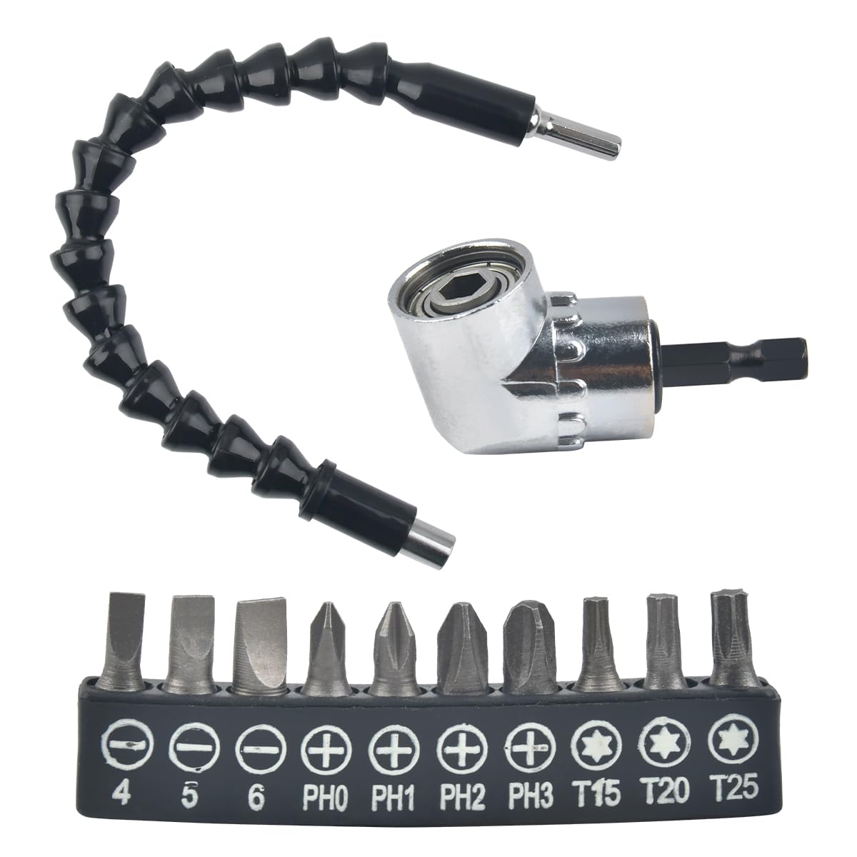 Flexible Drill Bit Extension kits,Include:11.6 inch bendable flexible Shaft Extension,105 Degree