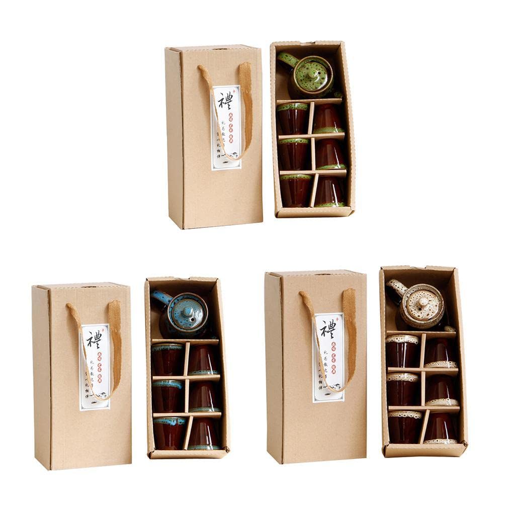 CALANDIS 7 Pcs Ceramic Glazed Tea Cups & Teapot Delicate Chinese Kungfu Tea Set Green