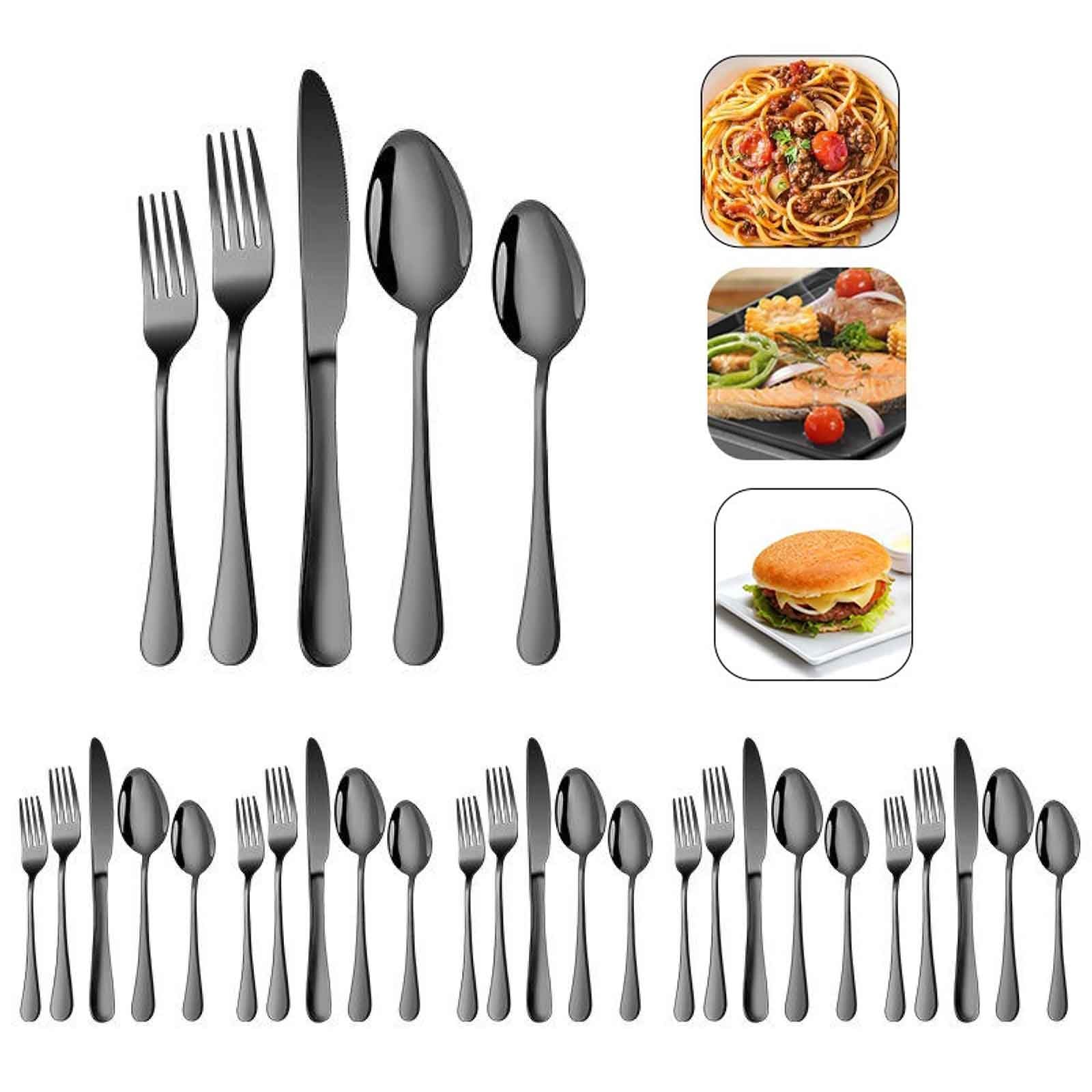 Service De Couverts 30 Pièces En Acier Inoxydable, Pour 6 Personnes,acier Inoxydable Couverts, Ensemble De Couverts Élégant Couverts Pour La Famille, Les Fêtes, Les Hôtels, Les(Black)