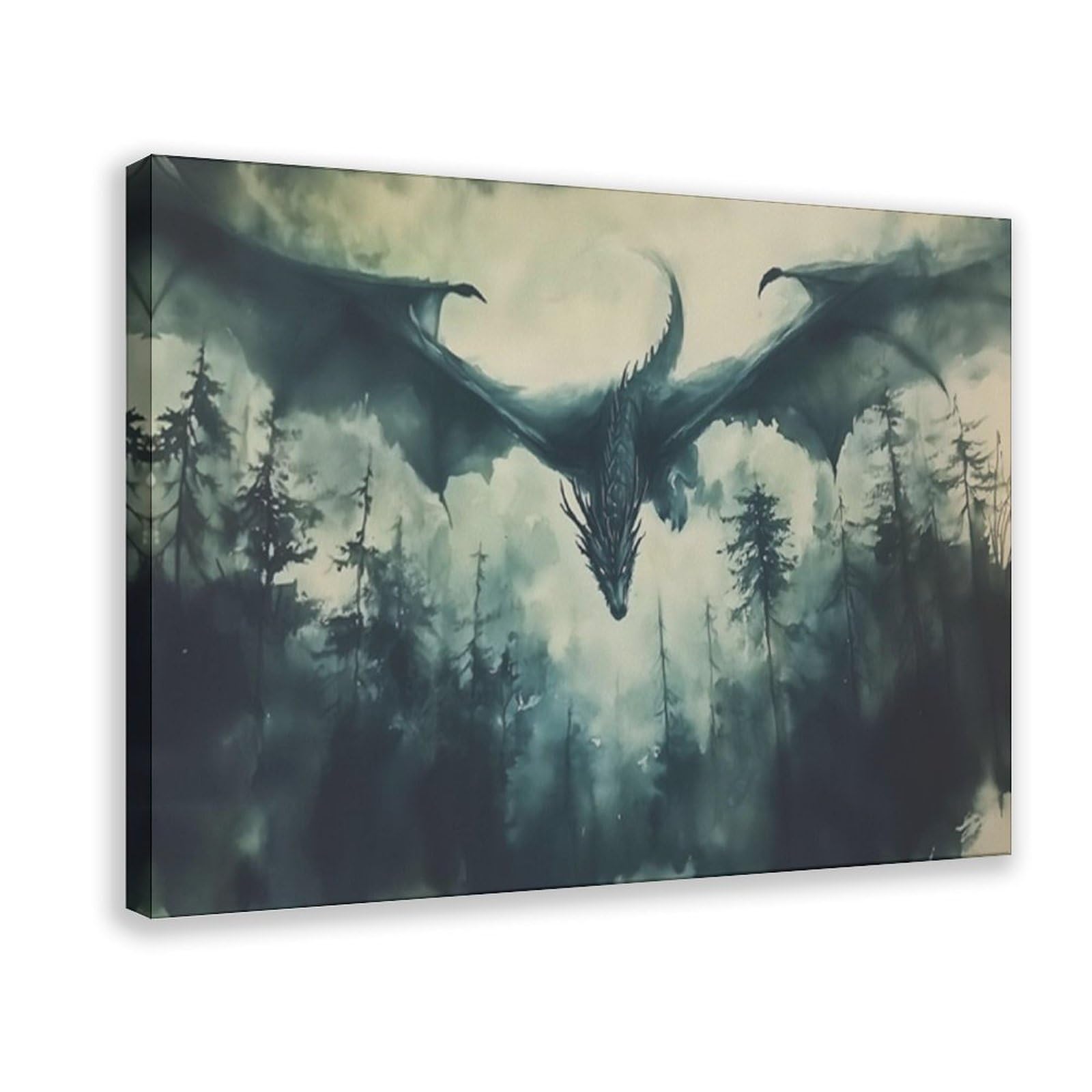 Bareronor Misty Forest Dragon Poster Canvas Poster Bedroom Decor Landscape Office Room Decor Gift 20" L X 30" W