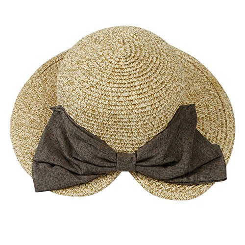 Evelin LEE Girl Kids Summer Wide Brim Floppy Beach Sun Visor Straw Hat Bowknot2