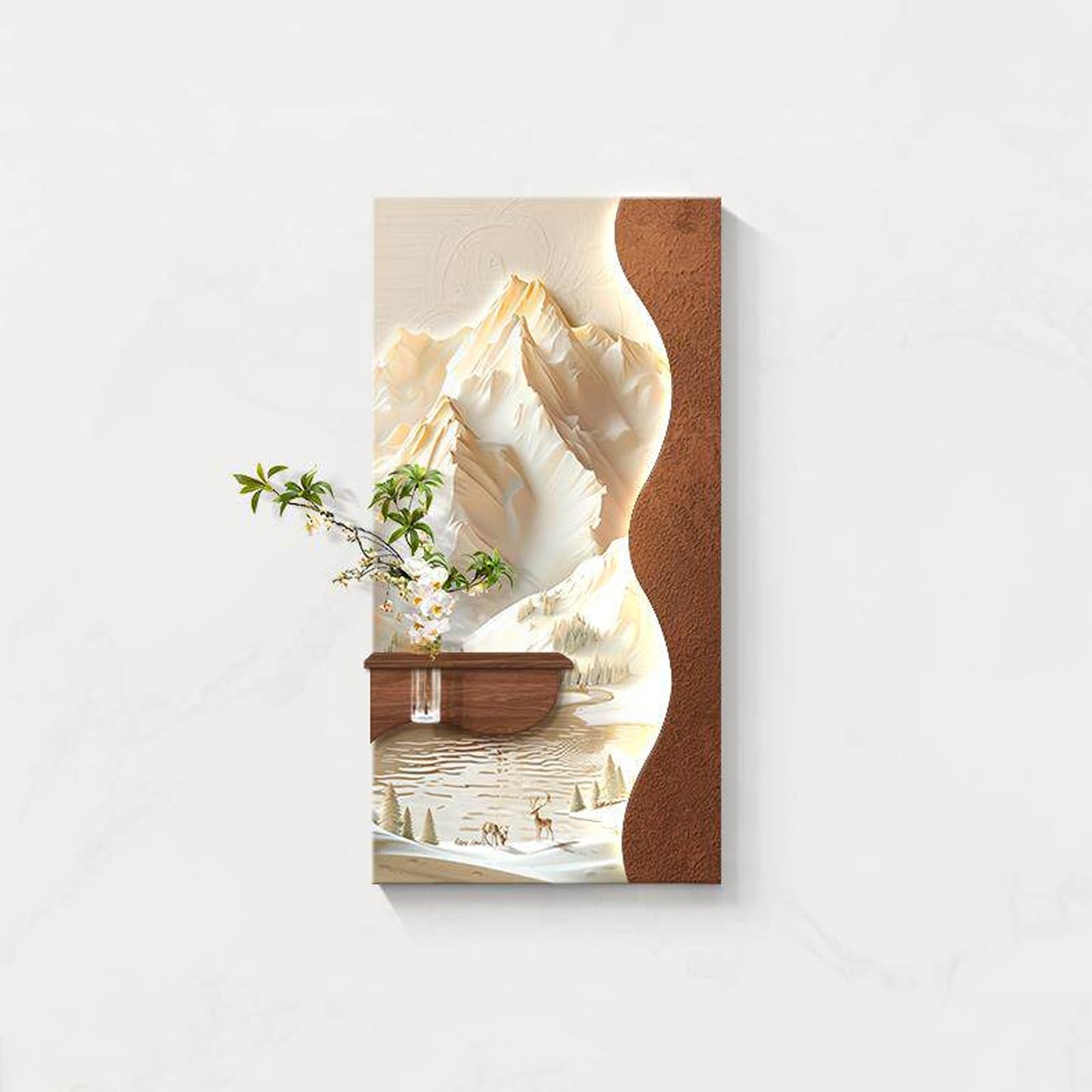 LQXCHEFYVA 3d Wall Art Decor, Sandstone LED Wall Art With Vase Holder, Plug-in Lighted Modern Decor, Living Room Entryway Wall Art, Vertical Ambient Light Decoration(Brown1,50x100cm/19.7x39.4in)