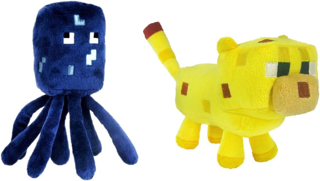 Amazon Com Set Of 2 Ocelot And Squid Minecraft Animal 7 Plush Toy Doll Toys Games