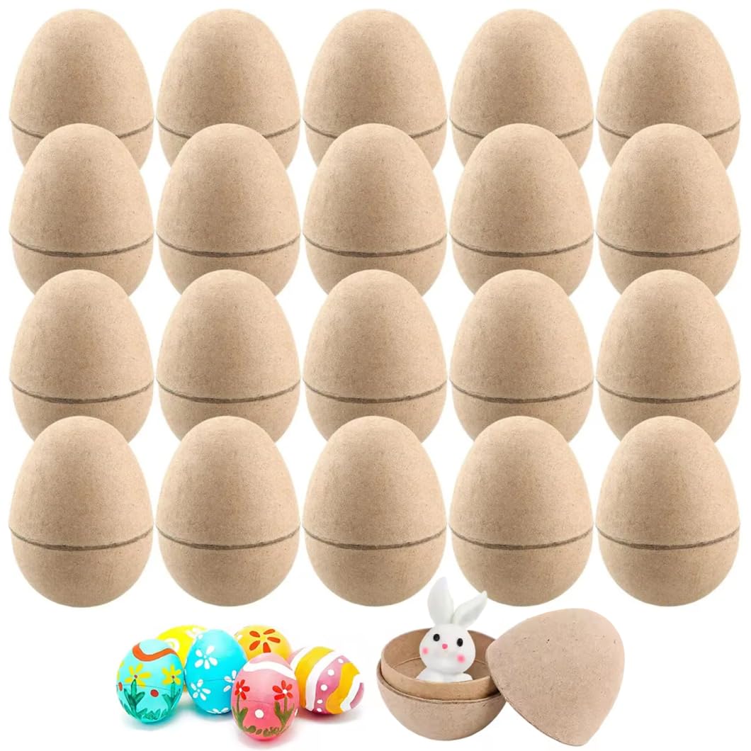 Latemeia 20Pcs Paper Mache Easter Eggs, Fillable & Decoratable Paper Mache Eggs for DIY Crafts, Easter Ornaments and Party Favors (3 x 2.2 inch), Flowers