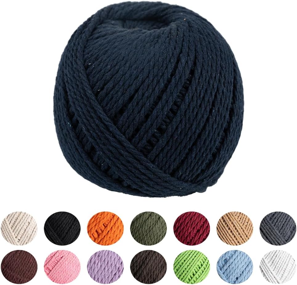 Craft County Natural Macramé Cotton Rope – Knitting, DIY, and Wall Hangings – Navy 5mm (50 Meters)