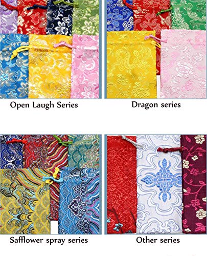 Snadulor,Kit bags,20 Pcs Chinese Jewelry Silk Purse Pouch Brocade Gift,Jewelry,Gift,Candy Bags 3.9x5.5 Inches,Dragon Design,Bright Yellow