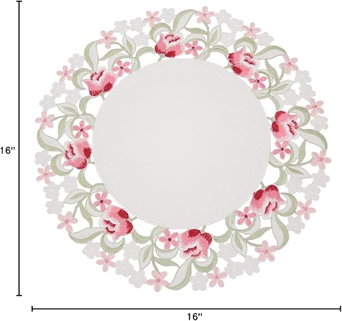 Miniatura 2 de Manor Luxe Lush Rosette - Manteles individuales bordados de 16.0 in, redondos, juego de 4