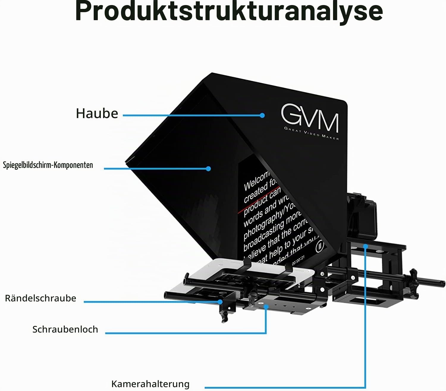 GVM Teleprompter für Tablet DSLR Kamera Smartphone, Tragbares 18'' Teleprompter Kit mit Fernbedienung & App, unterstützt Kamera-Weitwinkelaufnahmen, Videoaufzeichnung und Live-Streaming Interview