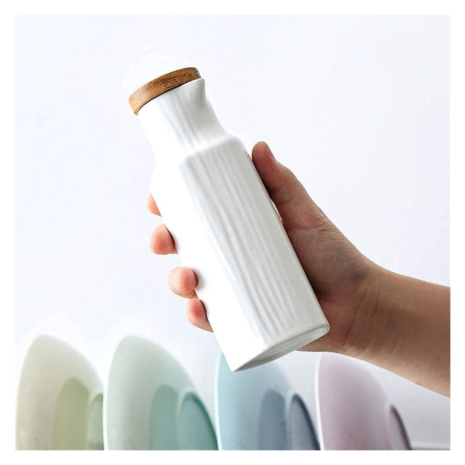 Set Olio e aceto Dispenser di Olio e aceto, Bottiglia di Olio di Ceramica, Bottiglia da Tavolo - Dispenser di Ceramica for Bottiglie di contenitori da Cucina Oliera(Blanc)