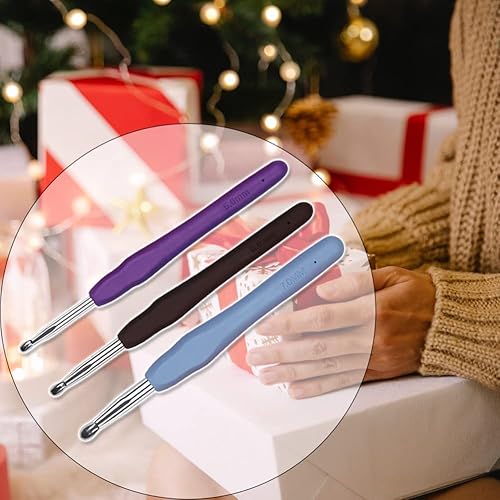 Miniatura 7 de QLRFFLJOY Juego de 3 ganchos de ganchillo de 0.197in, 0.236in, 0.276in, herramientas de tejido de hilo para tejer suéteres, guantes, zapatos,